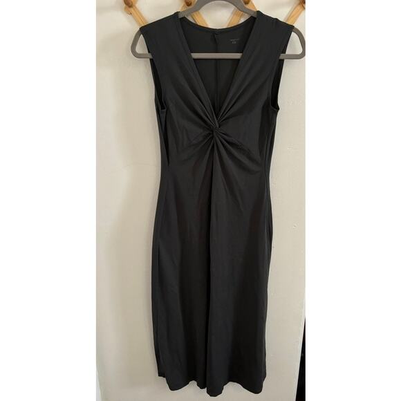 Patagonia Dress Women's Medium Bandha Midi Gray Stretchy V Neck Knot - Picture 2 of 8